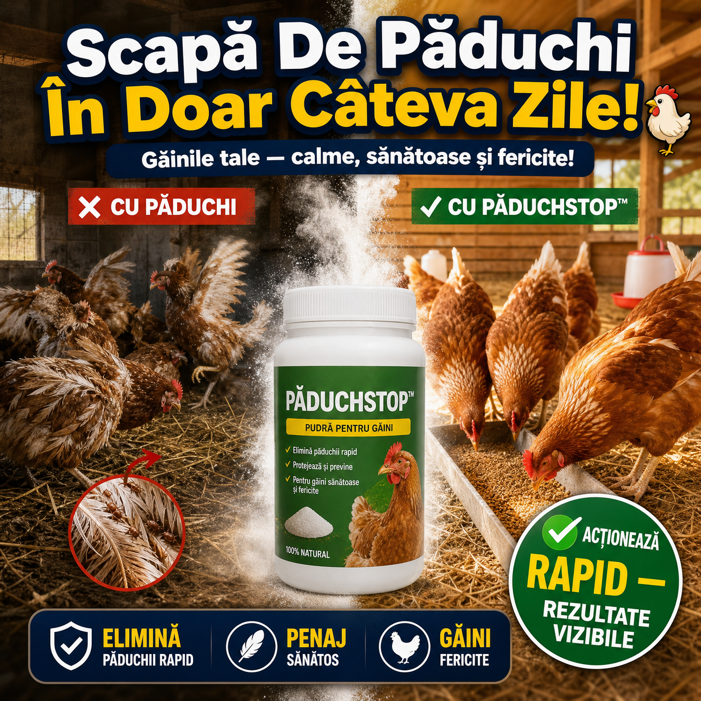 Pulbere Anti-Păduchi Pentru Găini – PăduchSTOP™