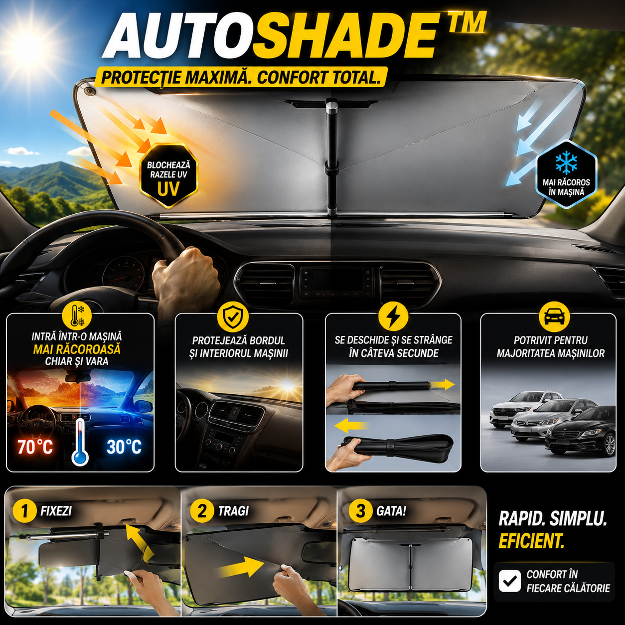 Parasolar Retractabil Pentru Mașină AutoShade™